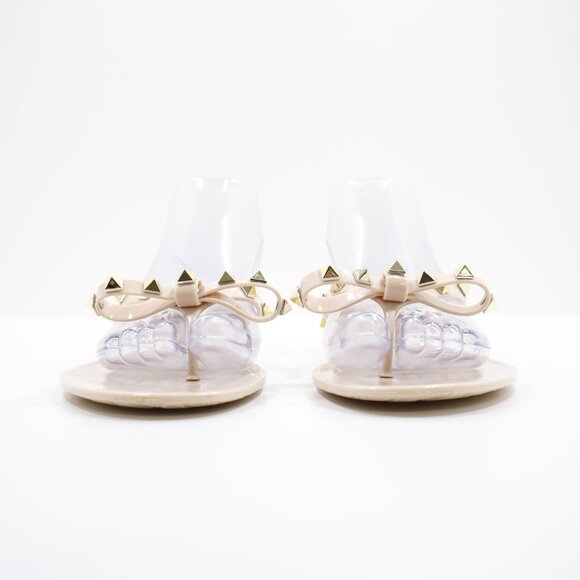 Steven by Steve Madden Deena Beige Plastic Gold Studded Flat Thong Sandals - 7 - Picture 2 of 7